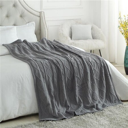Cozy Tyme Cozy Tyme T176-30LGC-UE 50 x 60 in. Sacha Cable Knit Throw Blanket; Light Grey T176-30LGC-UE